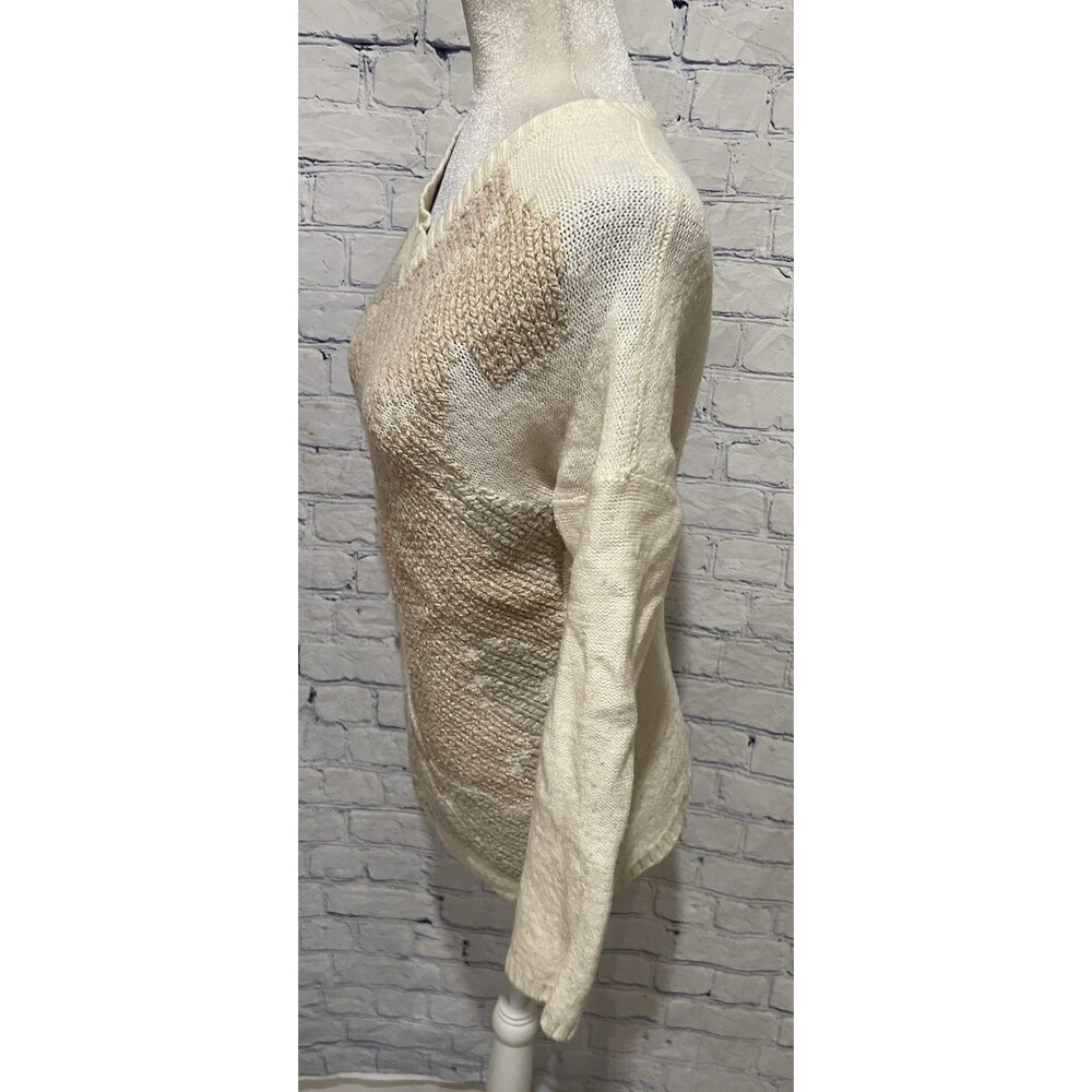 Chico's Chicos Wool Blend Cream Crew Neck Pullover Sweater Embroidered 1/Medium - Picture 3 of 8